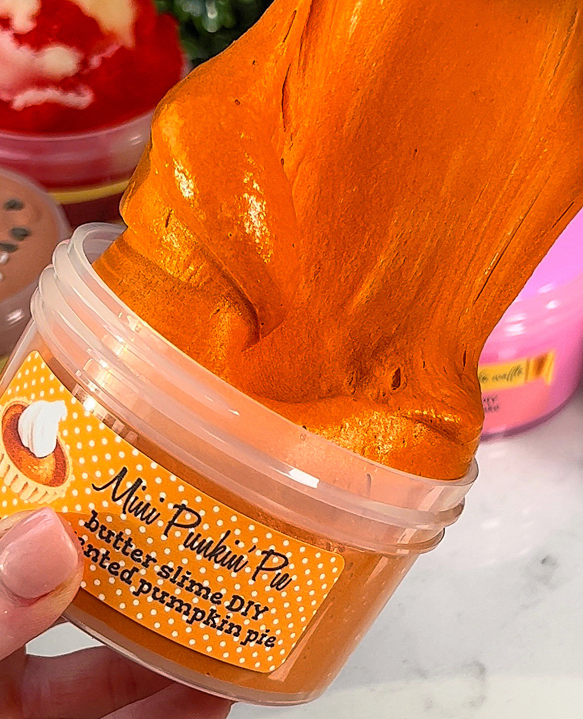 Mini Punkin' Pie-Butter slime with DIY clay add-in