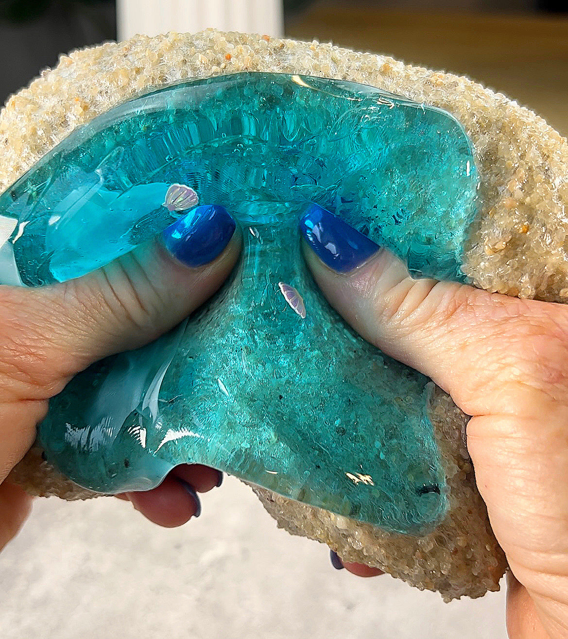 Coastal Castle 6 oz. sand slime, 2 oz. coated clear and 1 oz. thick and glossy