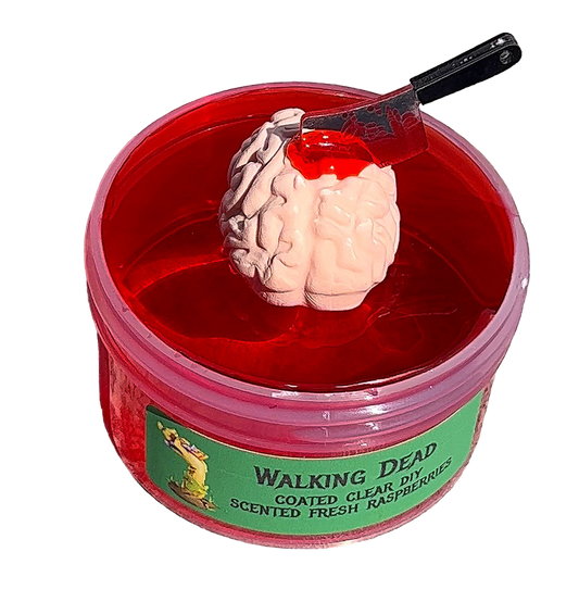 Walking Dead-A coated clear slime with a DIY clay brain