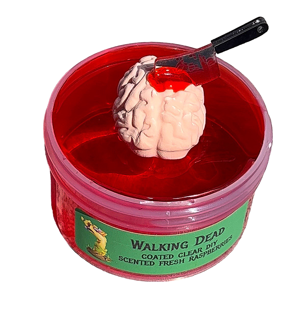 Walking Dead-A coated clear slime with a DIY clay brain