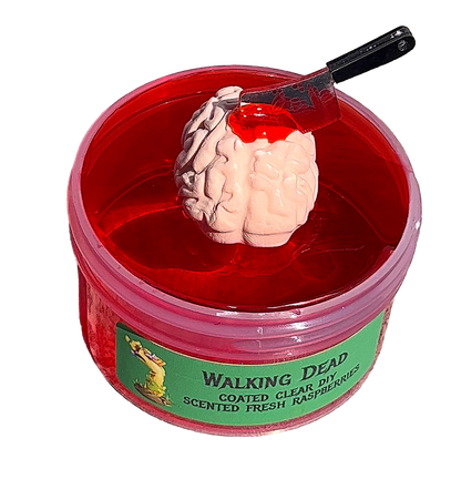 Walking Dead-A coated clear slime with a DIY clay brain