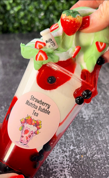 Strawberry Matcha Boba Tea