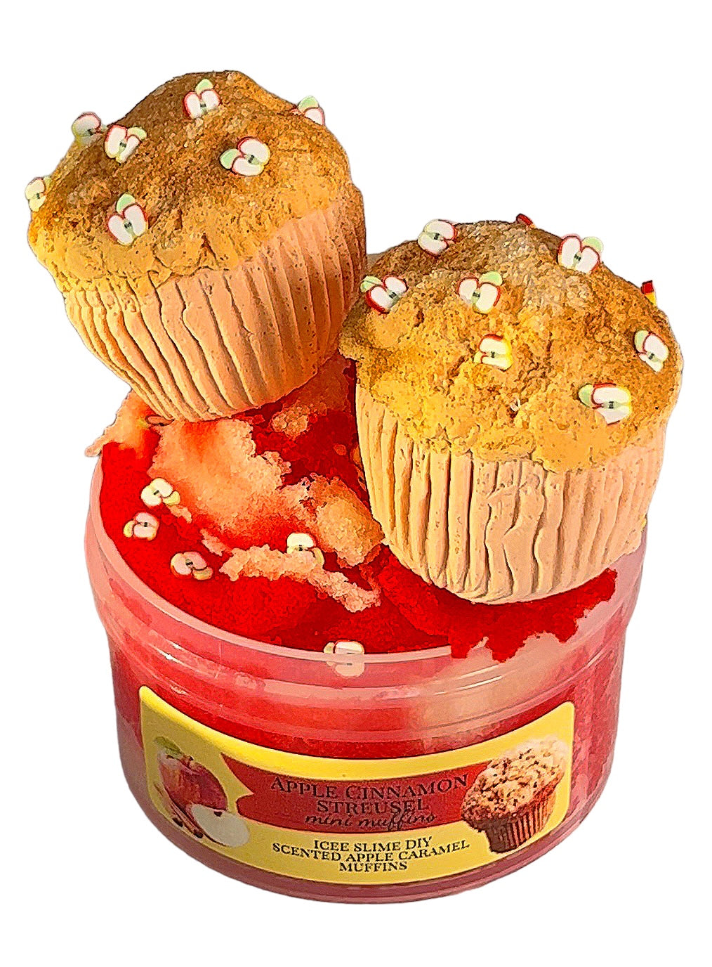 Apple Cinnamon Strusel Mini Muffins-Icee slime with DIY clay add ins